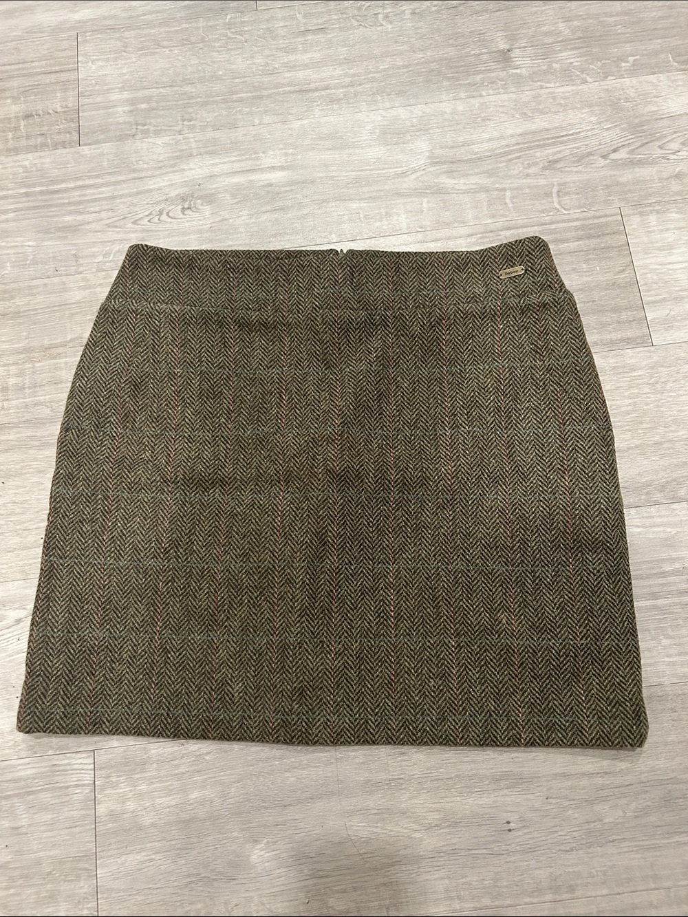 Barbour Olive Herringbone Mini Skirt